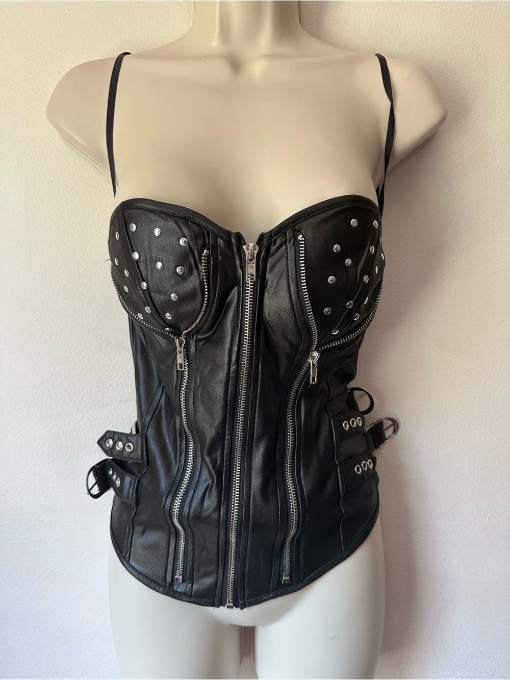Black Studded Faux Leather Corset Jacket - Brand Unspecified